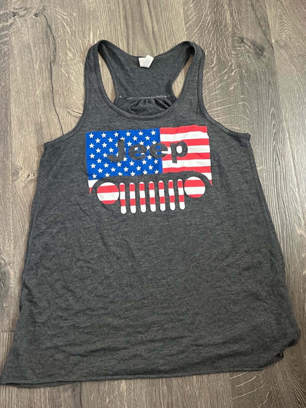 Jeep Dark Gray Tank with American Flag Graphic - Red, White, Blue